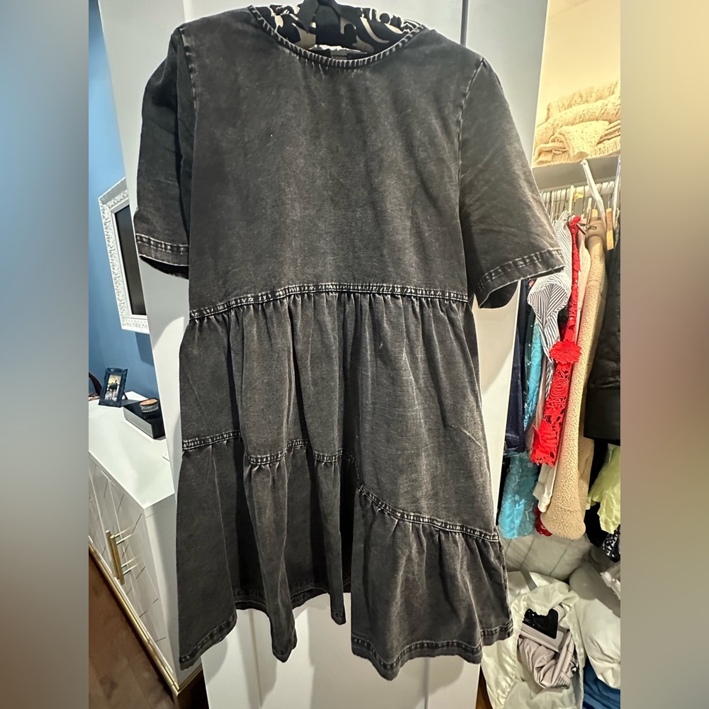 Annie Denim Black Tiered Casual Dress
